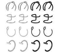 Psyqtsuary 16 piercing finto per naso, in acciaio inox, da 8 mm, per setto gotico, per uomini e donne (argento, nero)