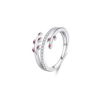 Pt950 - Anelli da donna in stile occidentale, con pietre preziose, in argento e oro bianco, H 1/2, PT950, Rubino in oro rosa creato
