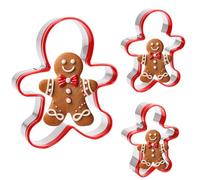 PTaizjjz Set di 3 formine per biscotti a forma di omino di pan di zenzero, in acciaio inox, con PVC ecologico rosso, 14 cm, 12 cm, 9 cm