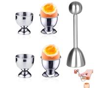 PTaizjjz Set portauovo, 4 portauova in acciaio inox e 1 apriuova francese, a forma di bicchiere di vino, set porta uova
