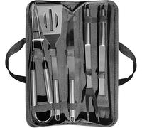 PTAPIPI Accessori per grill, utensili per barbecue in acciaio inox, set di 5 strumenti per barbecue con coltello in acciaio inossidabile, spatola, pinze, forchetta, pennello in silicone (5 pezzi)