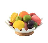 PTATT Ciotola per frutta in ceramica o porta frutta decorativa con base in legno per bancone della cucina o centrotavola decorazione da tavolo, ciotole per pane o frutta, bianco, S