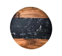 PTATT Tagliere in legno e marmo, forma rotonda, tagliere per formaggio in marmo nero, accessori da cucina e decorazione, regalo per gli amanti della cucina, marrone, 2 pezzi