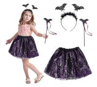 PTBWS Costume da Strega Bambina, Travestimento Strega Bambini con Gonna Tutu Bambini, Bacchetta e Cerchio per Capelli, Regalo per Carnevale Mascherata Cosplay Festa Halloween