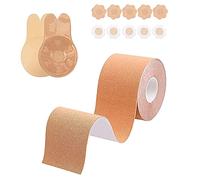 PTBWS Nastro Adesivo per Seno,Tape Push Up Invisibile,Nastro Seno, Reggiseno Adesivo,1 Paia Riutilizzabile Push Up Reggiseno Invisibile, 10 Copri Capezzoli Usato per Coppa A-E