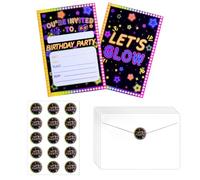 PTECDROTS Set di 20 inviti per feste con buste Let's Glow Neon Bomboniere stampate su entrambi i lati per ragazze e bambini inviti per feste di compleanno, 17 x 12 cm