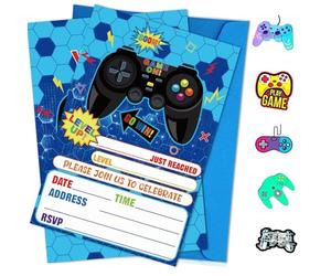 PTECDROTS Set di 20 inviti per videogiochi, con buste, motivo: videogiochi, colore: blu, per feste di compleanno, giochi per feste, 16,7 x 11,9 cm