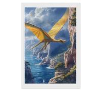 Pterodattyl Dinosaur Diamond Painting Kit rotondo Full Drill Cross Stitch Art Pictures per la decorazione della parete della casa 20,3 x 30,5 cm