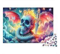 Pterosauro Carta Robusta Teschio con Spada e Serpente nel Cielo Cosmico Puzzle Stimolante Mentale Antistress 70x50cm/1000 pezzi