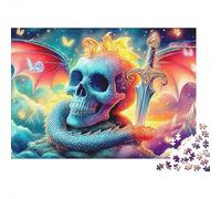 Pterosauro Puzzle 1000 Pezzi Uomo Donna Adulti Teschio Drago Spada Fulmine Premium Spesse Resistenti Vivaci Stimolanti Difficile Antistress Regalo Famiglia 38x26cm/1000pz