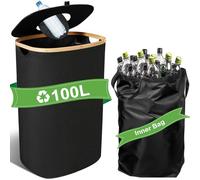 PTHTECHUS Contenitore per bottiglie per piano, 100 l, contenitore vuoto & vecchio vetro, raccoglitore per bottiglie con foro, per cucina, ripostiglio, colore nero