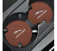 PTHUT 2 Pezzi sottobicchieri per Auto con Slot per Tazze Antiscivolo in Pelle, per Jaguar C-X16 E-Pace F-Pace F-Type I-Pace,Brown