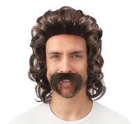 P'TIT CLOWN - 23996 - Parrucca medio-lunga con baffi - marrone