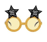P'TIT CLOWN - 24363 - Occhiali a stella "Happy New Year" oro e nero - Accessorio per festa Capodanno, Capodanno, Capodanno, Photobooth, Serata a tema - Occhiali festivi in carta cartonata