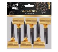 P'tit Clown - 24371 - Senza Genova in Plastica e Carta - Set di 6 - Accessori Feste Colorati per Compleanni, Capodanno e Celebrazioni - Oro, Nero