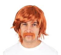 P'tit Clown - 51921 - Parrucca Anni '70's, 80's con Baffi - 70's, 80's Wig - Perfetto per Carnevale, Feste a Tema, Serate in Costume, Capelli Sintetici - Adulti - Rossi