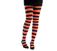P'TIT CLOWN - 74711 - Collant da donna opaco a righe - Nero, Arancione Fluo - Accessorio fantasia per carnevale, Halloween, feste in costume ed eventi a tema - Taglia unica