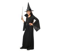 P'TIT CLOWN - Costume Halloween da ragazza strega - Costume per bambini - vestito, cappello, cintura - Cosplay, carnevale, feste in costume ed eventi a tema (nero, 10-12 anni)