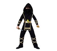 P'TIT CLOWN - Costume Ninja per bambini - Perfetto per Carnevale, feste in costume ed eventi a tema (nero, oro, 5-6 anni)
