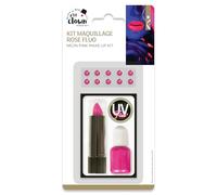 P'TIT CLOWN - Kit di trucco fluorescente UV - Neon Make-Up Kit - 7 ml Smalto per unghie, 3,4 g Trucco, 10 strass - Glow in the Dark - Halloween, Carnevale, Compleanno, Cosplay (Rosa)