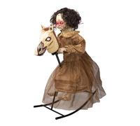 PtitClown - Fillette maudite sur cheval à bascule animé 100 cm - 17121 - Bambina Maledetta Animatronic su Cavallo a Dondolo per Halloween - Alimentazione Elettrica - Montaggio Facile e Veloce
