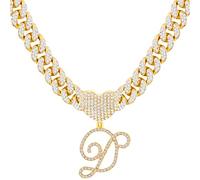 PTJDSMF Catena a maglia cubana con iniziale in oro per le donne Miami Iced Out Chain per le donne Bling Diamond Chain Collana Gioielli Hip Hop, Zinco, Strass