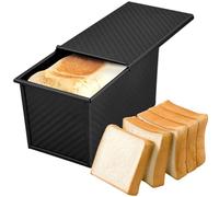PTJJXA Stampo per Pane da Toast, Stampo Per Pane in Cassetta con Coperchio, 19.2 x 10.2 x 11.5 cm, Antiaderente, in Acciaio al Carbonio, Teglia per Pan Bauletto 450g per Forno, Toast, Panini (Nero)