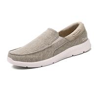 PTKG Moda Uomo Scarpe di Tela Mocassini Slip on Sandali Ortopediche Casual Piatte Scarpa Ginnastica Scarpe da Barca Basso Estive Larghe Diabetici Ciabatta per Swolen Piede,Cachi,41EU