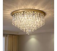 PTLYE Grande lampadario di Cristallo Decorativo a LED da soffitto per Soggiorno, Oro, Rotondo, a Goccia di Pioggia, dimmerabile, a Filo, per Bagno, Camera da Letto, corridoio