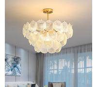 PTLYE Lampadario a Conchiglia in Vetro Trasparente a Coste Nordic Schoolhouse, Grande lampadario a Tamburo con Ombra, Rotondo, Boho, costiero, per Sala da Pranzo, Lampada a Sospensione Moderna Sca