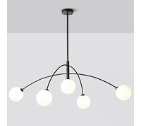 PTLYE Lampadario a Scala Sputnik in Rame Pieno, Lampada a Sospensione Moderna Minimalista scandinava per Sala da Pranzo con Braccio Lungo e Paralume in Vetro Bianco, 2 aste di prolunga Incluse (20