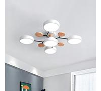 PTLYE Plafoniera a LED nordica Lampadario Circolare con Paralume in Metallo Lampadario a semincasso Lampadario Moderno in Legno per Camera da Letto - Macaron Bianco 5 luci