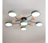 PTLYE Plafoniera Nordic Molecule Macaron Verde 6 luci Paralume Rotondo LED Lampada da Semi Incasso Lampadario Moderno in Acrilico per Soggiorno, Metallo e Legno