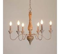 PTLYE Plafoniere 6 luci retrò Rustico in Legno Candela lampadario Stile Shabby Chic E14 Regolabile Fattoria Ferro Ciondolo Illuminazione Classica plafoniera Compatibile con Soggiorno