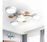 PTLYE Plafoniere in Legno LED Molecola Nordica Cerchio Paralume Rotondo Lampada da Soffitto Moderna Acrilico Bianco Montaggio a Semincasso per Camera da Letto - 4 Luci