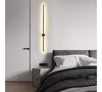 PTLYE Striscia LED Lunga lineare Girevole per Interni in Stile Nordico Moderno in Metallo per Camera da Letto Soggiorno (Nero-Luce Naturale 60 cm)