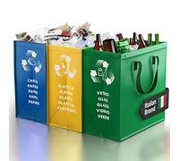 PTMS® Borse Raccolta Differenziata - 3 Bidoni Differenziata da Interno ed Esterno per Carta, Plastica e Vetro - Set Bidoni per Raccolta Differenziata Interno in Colore di Riciclaggio