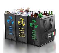 PTMS® Borse Raccolta Differenziata - 3 Bidoni per Carta, Plastica e Vetro | Bidoni Differenziata da Interno ed Esterno - Set Bidoni per Raccolta Differenziata Interno in Colore di Riciclaggio
