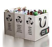 PTMS® Borse Raccolta Differenziata - 3 Contenitori Raccolta Differenziata per Carta, Plastica e Vetro - Set Pattumiera per Differenziata in grigio moderno - Bidone Differenziata da Interno