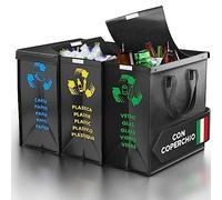 PTMS® Borse Raccolta Differenziata con COPERCHIO - Carta, Plastica e Vetro