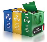 PTMS® Borse Raccolta Differenziata con COPERCHIO - Carta, Plastica e Vetro