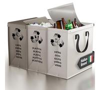 PTMS® Borse Raccolta Differenziata con COPERCHIO - Carta, Plastica e Vetro | 3 Bidoni Differenziata da Interno ed Esterno - Set Bidoni per Raccolta Differenziata in Grigio Moderno e Chiusura Coperchio