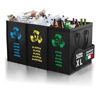 PTMS® Borse Raccolta Differenziata MAXI XL - Bidoni Carta, Plastica, Vetro | Bidoni Differenziata da Interno ed Esterno - Set Bidoni per Raccolta Differenziata Interno in Nero Elegante