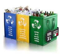 PTMS® Borse Raccolta Differenziata MAXI XL - Bidoni Carta, Plastica, Vetro | Bidoni Differenziata da Interno ed Esterno - Set Bidoni per Raccolta Differenziata - Extra Grande in Colore di Riciclaggio