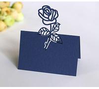 PTNKUIIY 50 segnaposto per matrimonio, elegante design con rosa, segnaposto vuoto, per matrimonio, compleanno, cresima, comunione, battesimo, festa, blu scuro