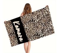 PTNQAZ Asciugamano da spiaggia personalizzato con nome per adulti e donne, in microfibra senza sabbia, ad asciugatura rapida, telo da spiaggia, bagno, piscina, coperta con stampa leopardata, telo da