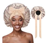Ptrin 1 cuffia per capelli in raso, per dormire, notte Bonnet, in raso con elastico, regolabile, per donne e ragazze, colore bianco floreale