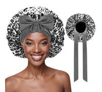 Ptrin 1 cuffia per capelli in raso, per dormire, notte Bonnet, in raso con elastico, regolabile, per donne e ragazze, grigio leopardo