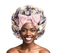 Ptrin 1 cuffia per capelli in raso, per dormire, notte Bonnet, in raso con elastico regolabile, per donne e ragazze, stampa rosa