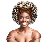 Ptrin Capelli in raso, 1 cuffia in seta per dormire, notte Bonnet, cappa in raso con elastico regolabile, per donne e ragazze, giallo leopardato, giallo leopardo, L